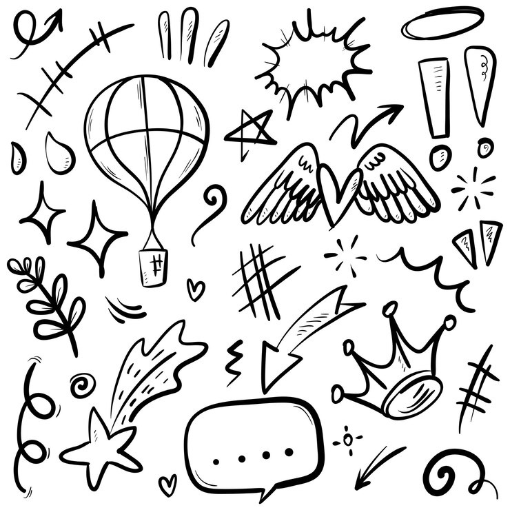Vector líneas doodle flechas círculos y curvas vectoriales elementos de diseño dibujados a mano aislados en fondo blanco