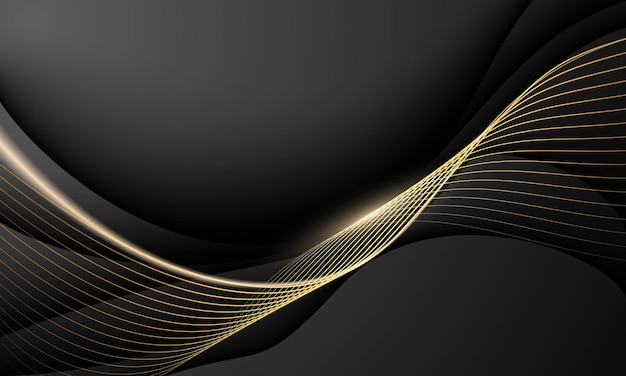 Líneas doradas abstractas curva de onda de lujo en vector de fondo negro