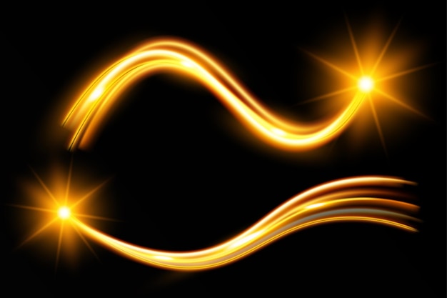 Vector líneas doradas ligeras y onduladas elemento de diseño brillante del color las rayas brillantes de la onda ilustración vectorial