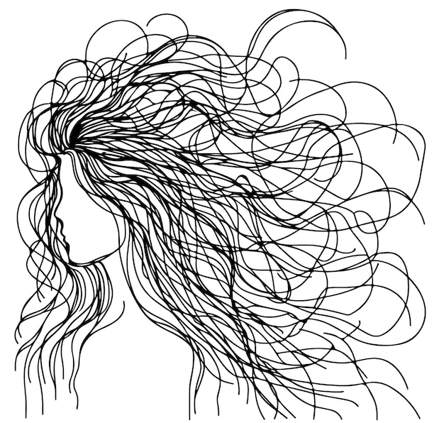 Líneas enredadas dibujo de cabello retrato abstracto