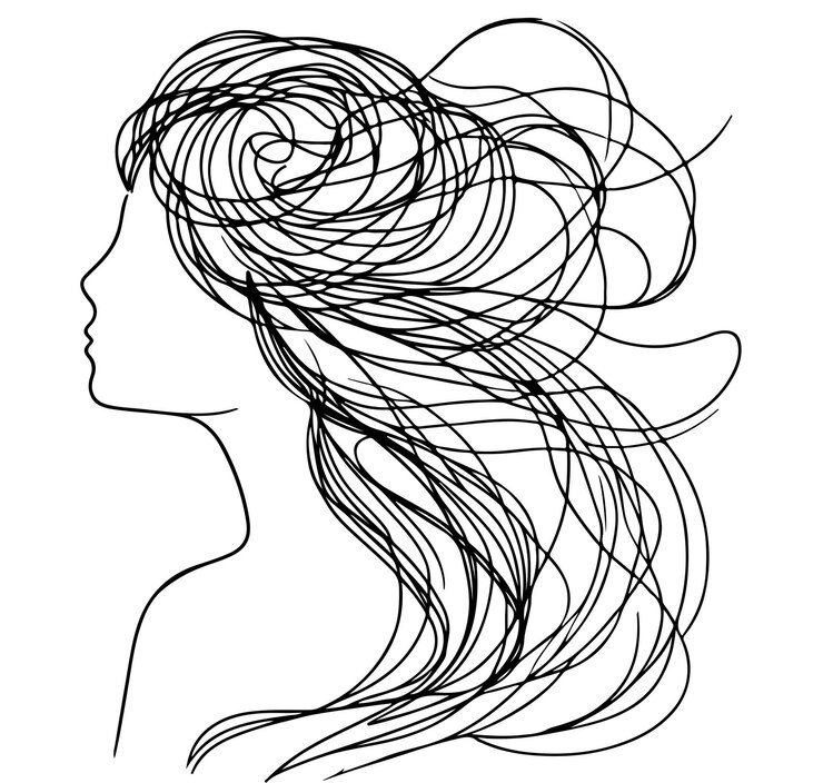 Líneas enredadas dibujo de cabello retrato abstracto