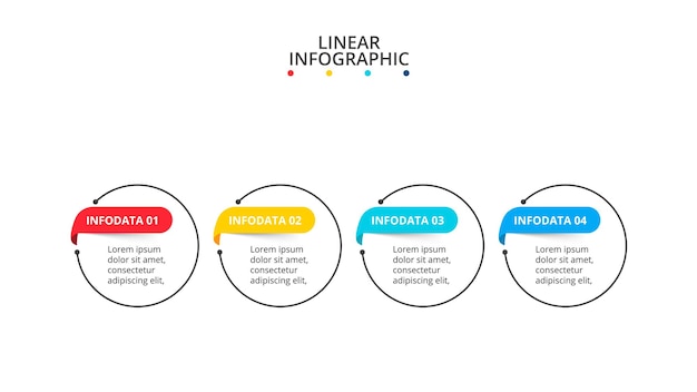 Líneas finas vectoriales con rayas de colores plantillas de diseño infográfico con 4 opciones