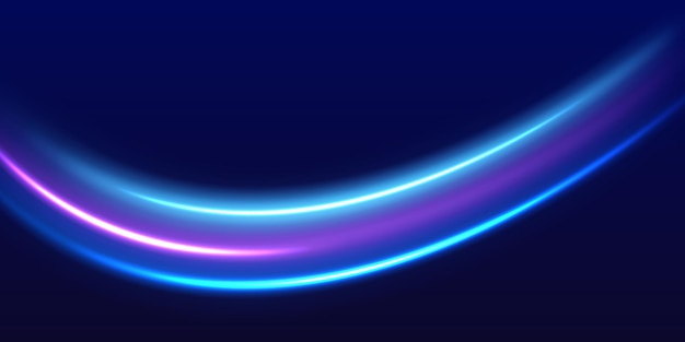 Líneas en forma de cometa contra un fondo oscuro efecto de luz de movimiento para pancartas de color neón