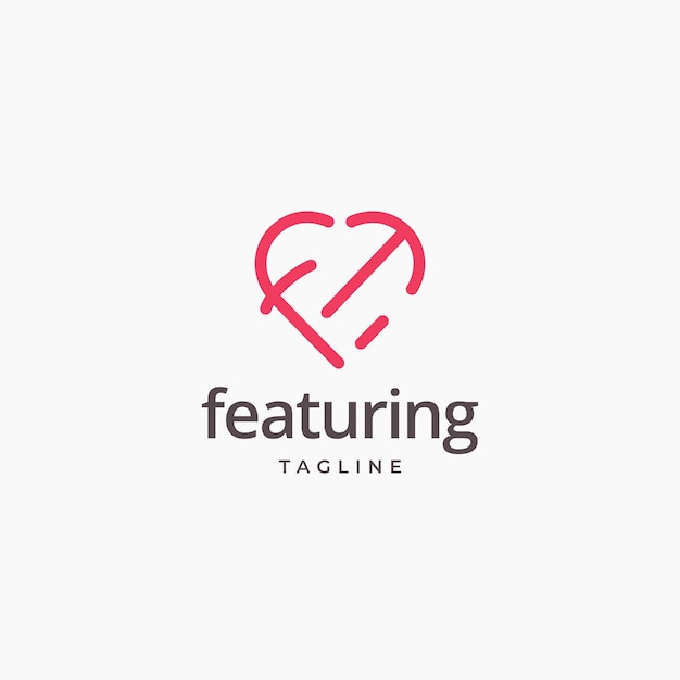 Líneas en forma de corazón de la letra FT concepto de diseño del logotipo elegante logotipo del monograma FT