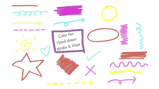Líneas y formas garabateadas con plumas de colores coloridas Dibujo a mano de garabatas con textura grunge