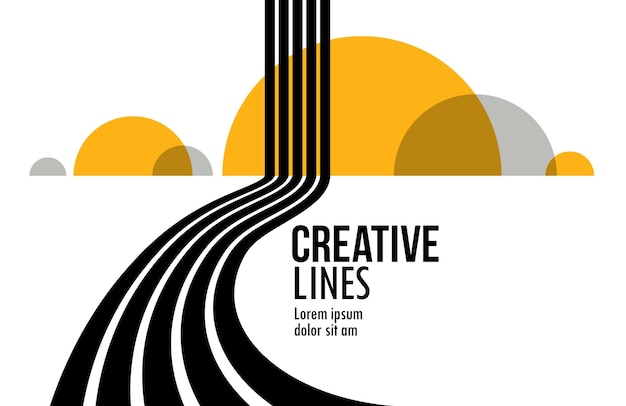 Líneas futuras en perspectiva vectorial 3D fondo abstracto negro y amarillo composición lineal camino al horizonte y concepto de cielo ilusión óptica op art