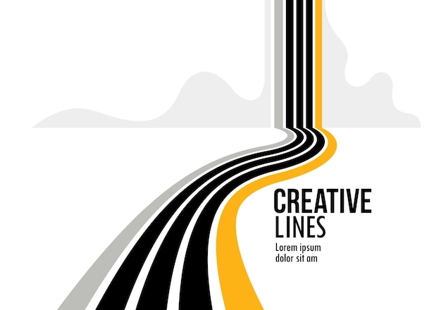 Líneas futuras en perspectiva vectorial 3D fondo abstracto negro y amarillo composición lineal camino al horizonte y concepto de cielo ilusión óptica op art