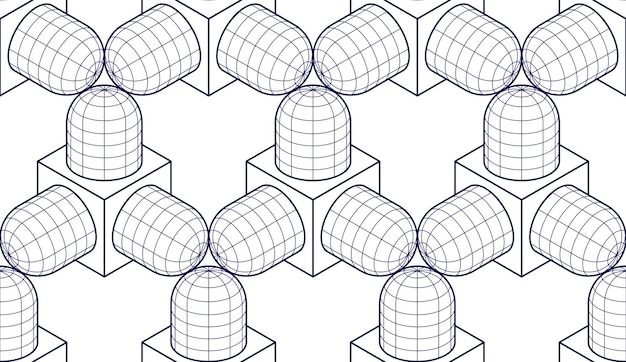 Líneas geométricas 3d patrón abstracto sin costuras, fondo vectorial. línea de ingeniería de estilo tecnológico dibujando ilustraciones infinitas. un solo color, blanco y negro.