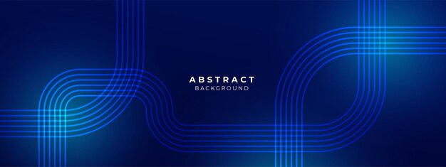 Líneas geométricas brillantes abstractas sobre fondo azul patrón de líneas redondeadas diagonales azules brillantes diseño de plantilla de bandera moderno con espacio para su texto Ilustración vectorial
