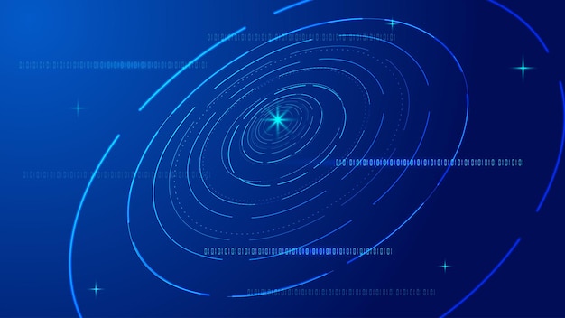 Líneas giratorias luminosas con fondo de vector de big data de tecnología digital de Internet