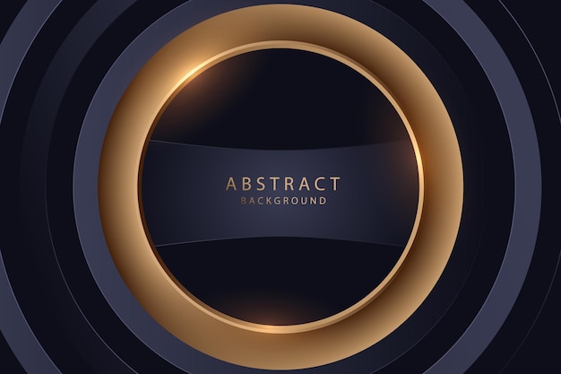 Líneas de gradiente de círculo de oro abstracto sobre fondo negro o concepto moderno de lujo 3d realista