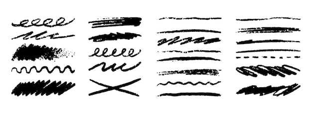Líneas grunge dibujadas a mano Pruebas ásperas Textura dibujo con carbón o lápiz juego de garabateos de lápiz
