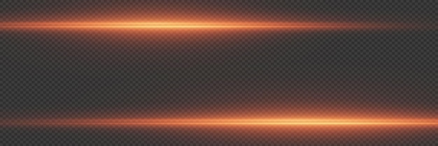 Líneas horizontales de luz y destello Relámpago de rayos láser sobre un fondo transparente