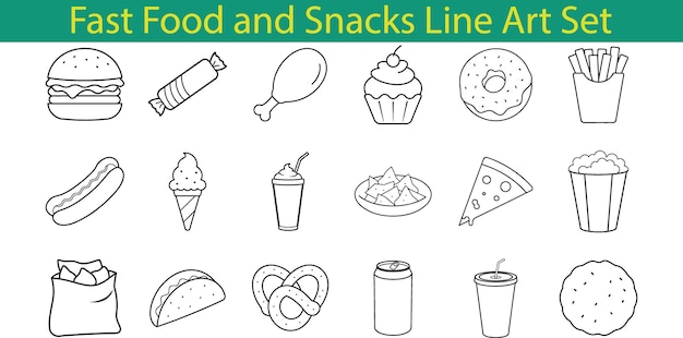 Líneas de ilustraciones de comida rápida y bocadillos
