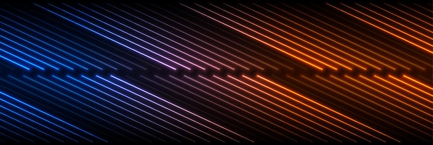 Líneas láser brillantes de neón azul y naranja fondo futurista
