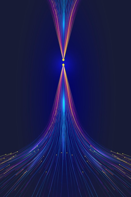 Las líneas luminosas de color convergen en el fondo vectorial de big data de la tecnología de Internet