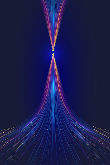 Las líneas luminosas de color convergen en el fondo vectorial de big data de la tecnología de internet