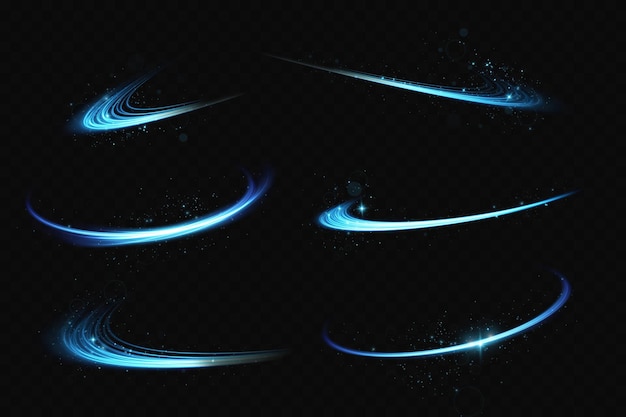 Líneas de luz abstractas de movimiento y velocidad en azul Luz todos los días efecto brillante onda semicircular rastro de luz curva remolino faros de automóvil fibra óptica incandescente png