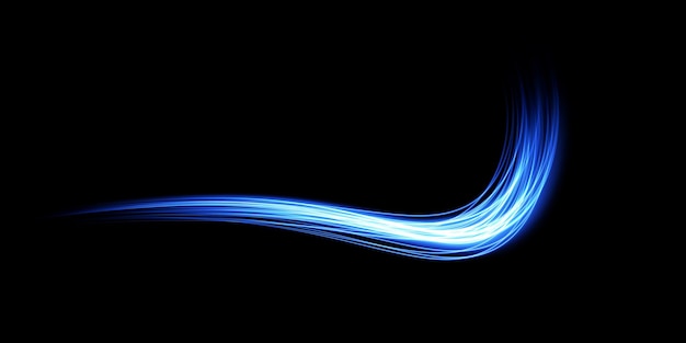 Líneas de luz abstractas de movimiento y velocidad en azul Luz todos los días efecto brillante onda semicircular rastro de luz curva remolino faros de automóvil fibra óptica incandescente png