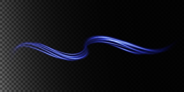 Líneas de luz abstractas de movimiento y velocidad en azul Luz todos los días efecto brillante onda semicircular rastro de luz curva remolino faros de automóvil fibra óptica incandescente png