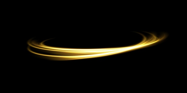 Líneas de luz abstractas de movimiento y velocidad en color dorado Luz efecto brillante todos los días onda semicircular sendero de luz curva remolino faros de coche fibra óptica incandescente png