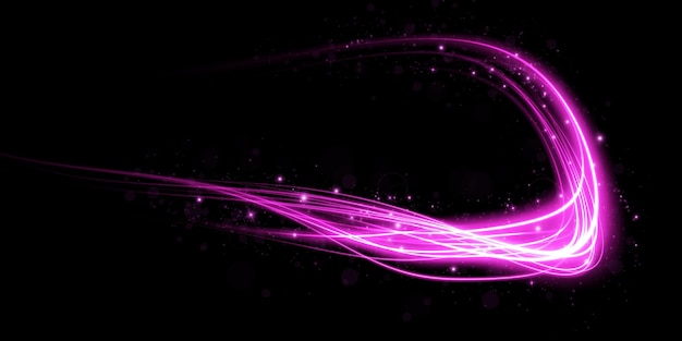 Líneas de luz abstractas de movimiento y velocidad con destellos de color púrpura Luz efecto brillante todos los días onda semicircular sendero de luz curva remolino faros de automóvil fibra óptica incandescente