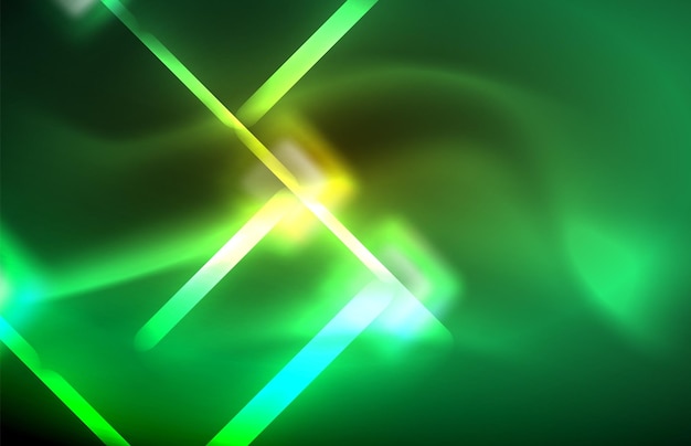 Líneas de luz brillantes de neón en una plantilla moderna de techno negra