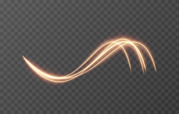 Líneas de luz brillantes vectoriales sobre un fondo transparente aislado. Líneas onduladas luminosas.