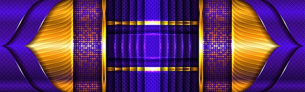 Líneas de luz doradas abstractas sobre fondo azul púrpura