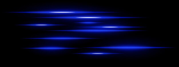 Líneas de luz establecidas Líneas de velocidad brillantes azules sobre un fondo negro Efecto de borrón de movimiento futurista Rutas digitales de neón Rayos de energía de ciencia ficción y concepto de aceleración de alta velocidad