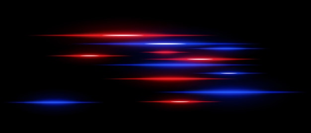 Líneas de luz establecidas Líneasde velocidad brillantes rojas y azules sobre un fondo negro Efecto de movimiento de neón futurista Rutas de luz digital rayos de energía de ciencia ficción y concepto de velocidad de alta tecnología