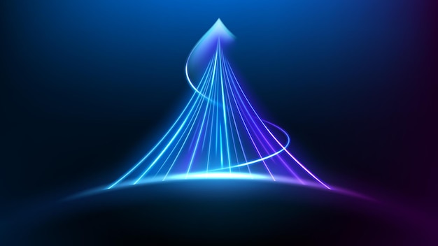 Líneas de luz de neón que se estrechan hacia arriba Flecha de luz increíble en el fondo oscuro Ilustración vectorial