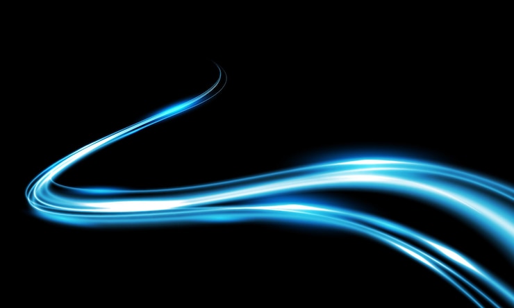 Vector líneas de luz de velocidad azul abstracta círculo brillante de neón movimiento redondo en vector de fondo negro