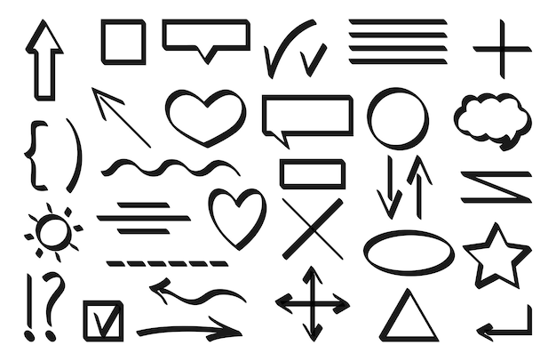 Líneas de marcador de texto conjunto de trazos de garabatos negros