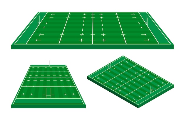 Líneas de marcas de campo de rugby área de juegos de rugby en campo deportivo isométrico para recreación activa Vect