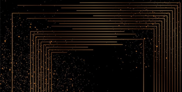 Líneas mínimas doradas y fondo abstracto de partículas de polvo brillantes