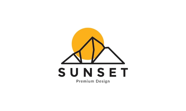Líneas montaña o colina simple con puesta de sol logo diseño vector icono símbolo ilustración gráfica