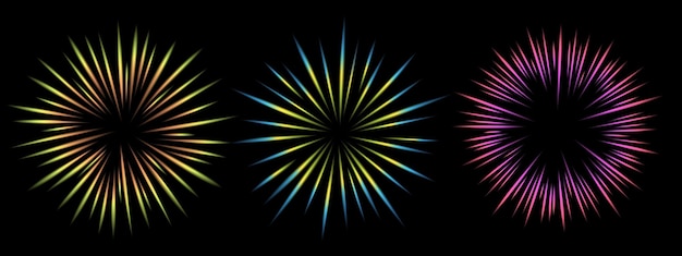 Líneas de movimiento de arco iris borroso cómico con enfoque radial para efectos de alta energía Flash Explosion Vector diseño de rayos de alta velocidad cómico para gráficos de manga y anime en un fondo negro
