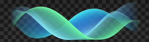Líneas de movimiento onduladas. Ondas suaves de color azul y verde sobre fondo transparente oscuro