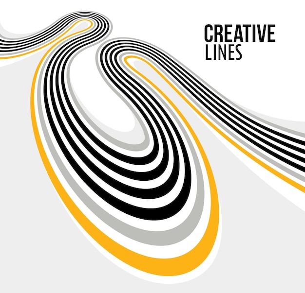 Líneas en movimiento vectorial fondo abstracto perspectiva 3D diseño óptico creativo con rayas concepto de sonido y música líneas fluyentes