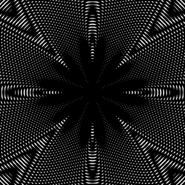 Líneas muaré en blanco y negro, fondo psicodélico a rayas. Patrón de contraste vectorial de estilo op art.