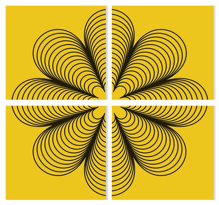 Vector líneas negras 3d en el fondo amarillo diseño gráfico elementos abstractos conjunto vectorial