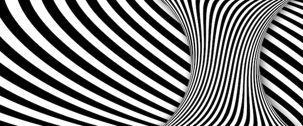 Líneas negras y blancas ilusión óptica fondo vectorial espiral de rayas abstractas