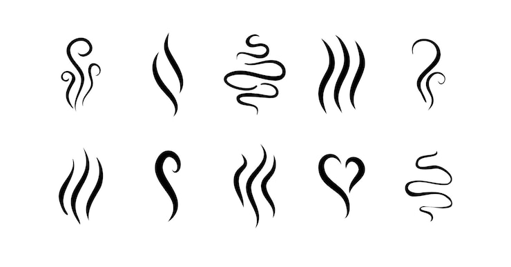 Vector líneas de olores icono de aire caliente conjunto de olores o humos de olor caliente fragancias se evaporan iconos vector