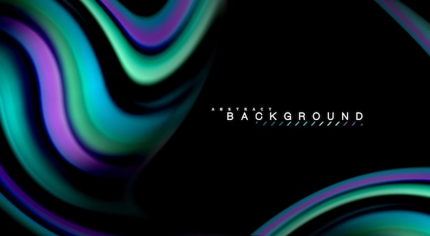 Líneas de onda abstractas de estilo arco iris fluido rayas de color en fondo negro Ilustración artística para presentación de aplicaciones papel tapiz banner o cartel