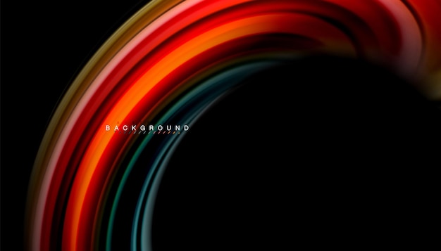 Líneas de onda abstractas de estilo arco iris fluido rayas de color en fondo negro Ilustración artística vectorial para presentación de aplicación papel pintado banner o cartel