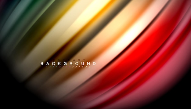 Líneas de onda abstractas de estilo arco iris fluido rayas de color en fondo negro Ilustración artística vectorial para presentación papel tapiz de aplicación banner o cartel
