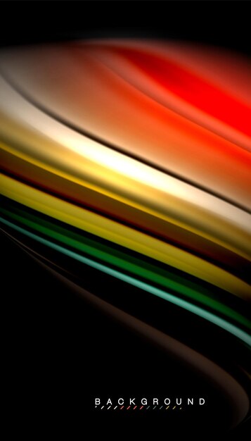 Líneas de onda abstractas de estilo arco iris fluido rayas de color en fondo negro Ilustración artística vectorial para presentación papel tapiz de aplicación banner o cartel