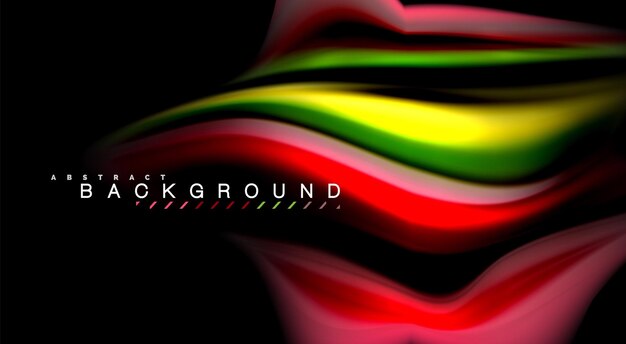Líneas de onda abstractas de estilo arco iris fluido rayas de color en fondo negro Ilustración artística vectorial para presentación papel tapiz de aplicación banner o cartel