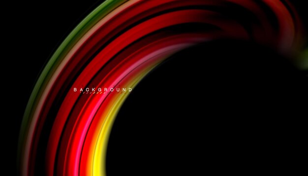 Líneas de onda abstractas de estilo arco iris fluido rayas de color en fondo negro Ilustración artística vectorial para presentación papel tapiz de aplicación banner o cartel